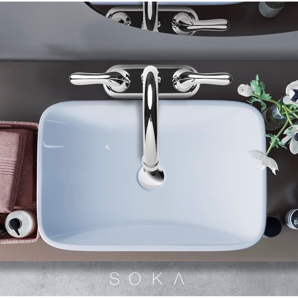 Soka Chrome Bathroom Sink Faucet Two Handle Goose Neck Assembly Brand New In Box - Picture 11 of 15